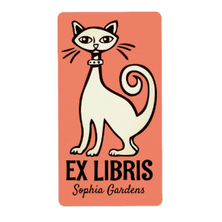Ex Libris - Retro Cat - Lachs