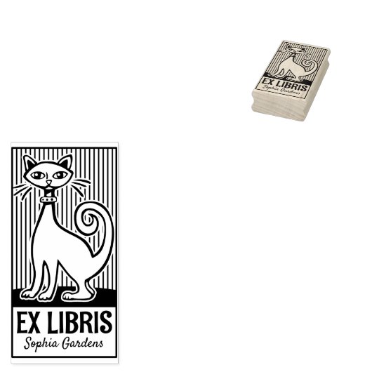 Ex Libris - Retro Cat v2 Gummistempel (Stempel)