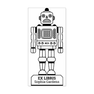 Ex Libris - Robot Librarian Gummistempel