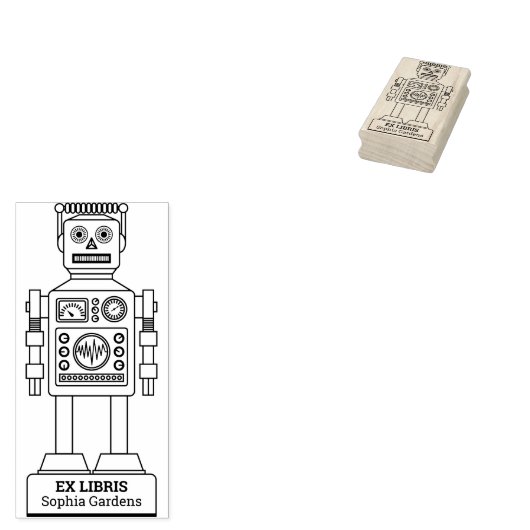 Ex Libris - Robot Librarian v3 Gummistempel (Stempel)