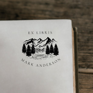 Ex Libris Rustik Handgezeichneter Berg Benutzernam Permastempel