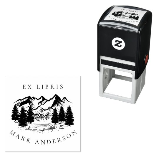 Ex Libris Rustikaler handgezeichnet Berg Individue Permastempel (Beispiel)