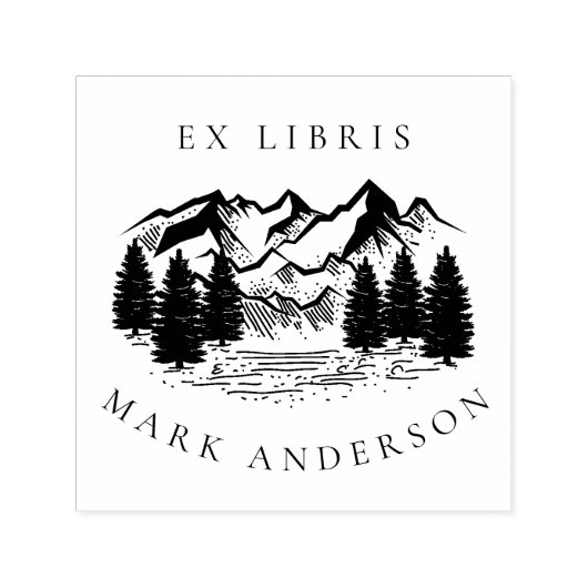 Ex Libris Rustikaler handgezeichnet Berg Individue Permastempel (Design)