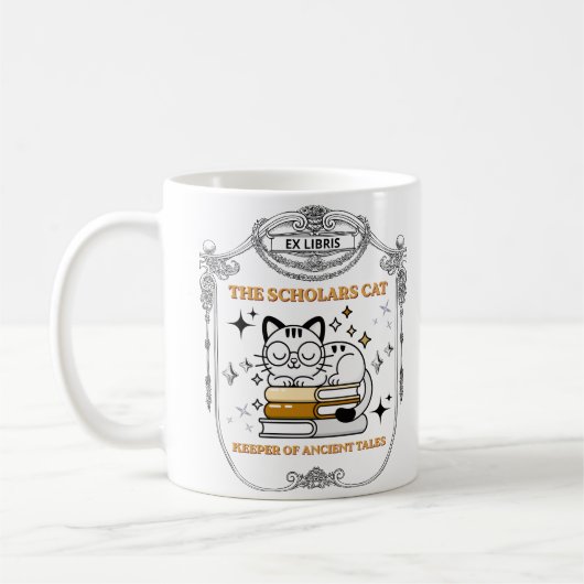 Ex Libris Scholar Cat Dark Academia Kaffeetasse (Links)