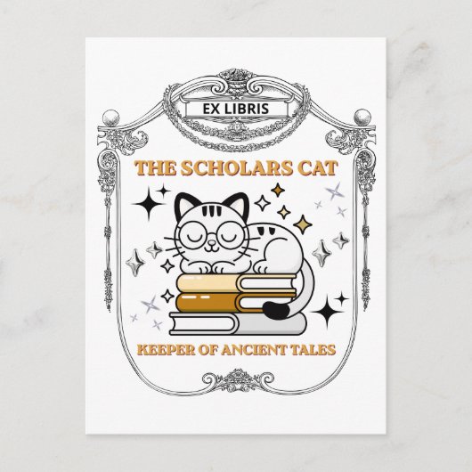 Ex Libris Scholar Cat Dark Academia Postkarte (Vorderseite)