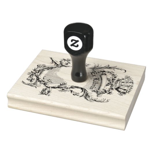 Ex Libris Scroll Vintage Linienkunst Gummistempel (Stempel)