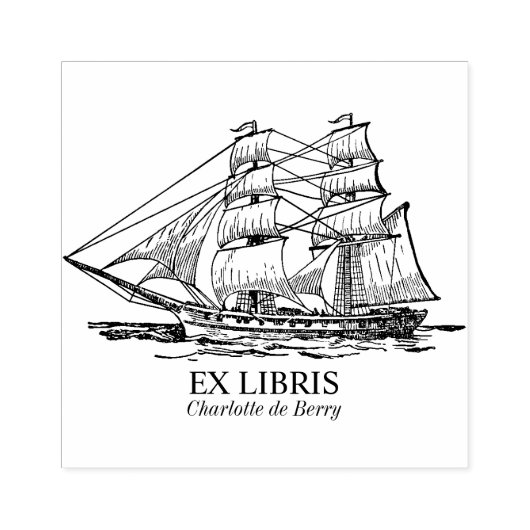 Ex Libris - Segelschiff (Brig) Gummistempel (Prägung)