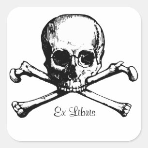 Ex Libris Skull Buchzeichen Quadratischer Aufkleber