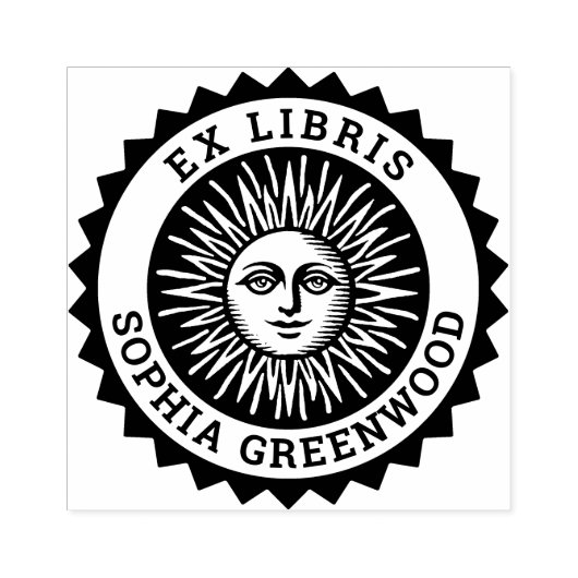 Ex Libris - Sonnengesicht Gummistempel (Prägung)