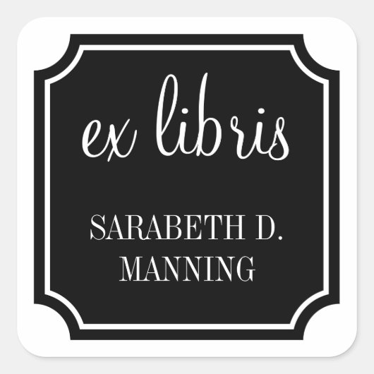 Ex Libris Square Mansard Border Buchzeichen Quadratischer Aufkleber (Vorderseite)