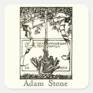 Ex Libris Tree mit Ribbon-Aufkleber Quadratischer Aufkleber
