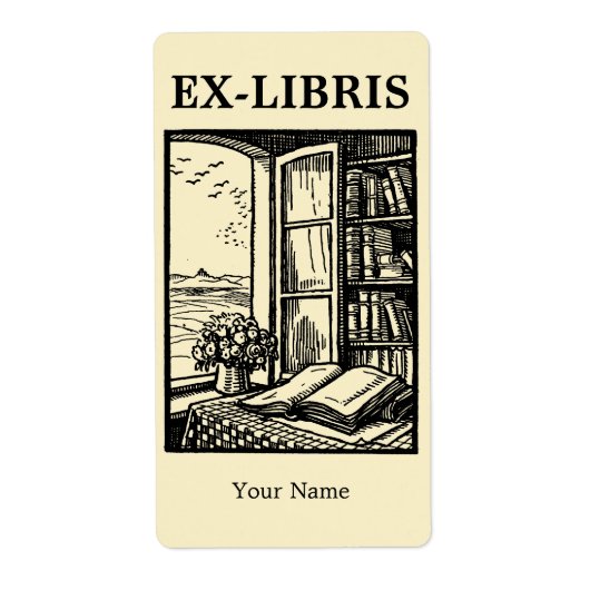 Ex Libris Vorlage für offenes Bibliotheksfenster (Vorne)