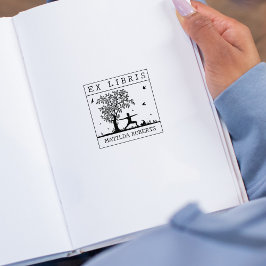 Ex Libris Yoga mit einer Katze in der Natur, Buch Gummistempel