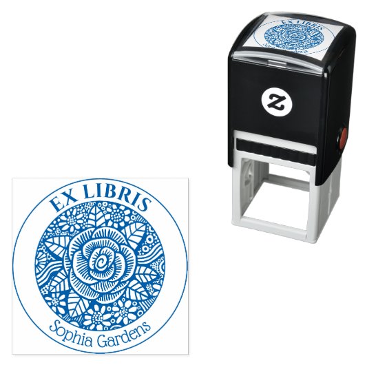 Ex Libris - Zeichnend Rose Permastempel (Beispiel)