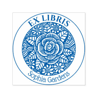 Ex Libris - Zeichnend Rose Permastempel