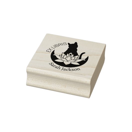 Ex Libris Zen Cat, Lotus Moon Book Gummistempel (Stempel)