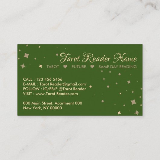 Ex Lover Tarot Reader Grün Visitenkarte (Rückseite)