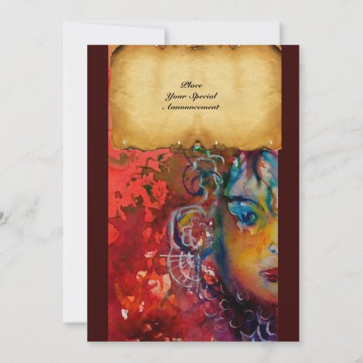 EXCALIBUR 1, hellrot, rosa lila Pergament Einladung (Rückseite)