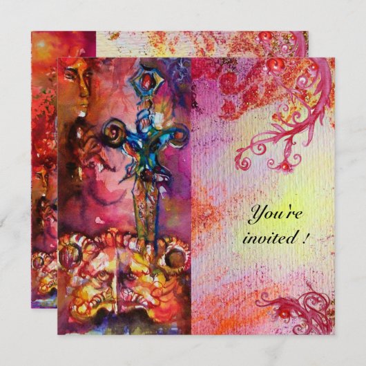 EXCALIBUR 3, hell rot, rosa lila Einladung (Vorne/Hinten)