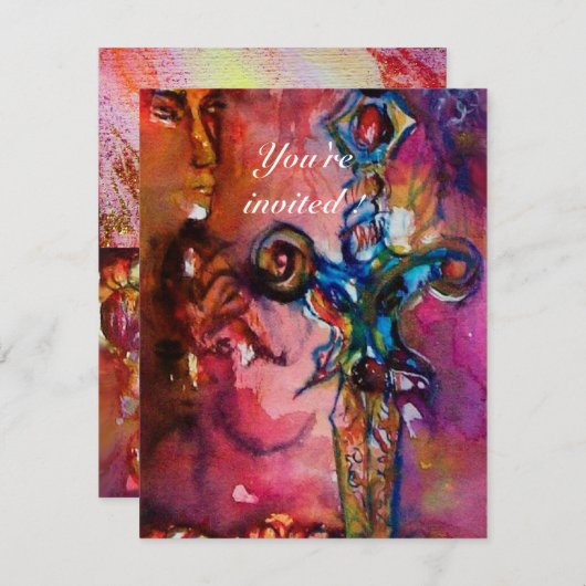 EXCALIBUR 4, hell rot, rosa lila Einladung (Vorne/Hinten)