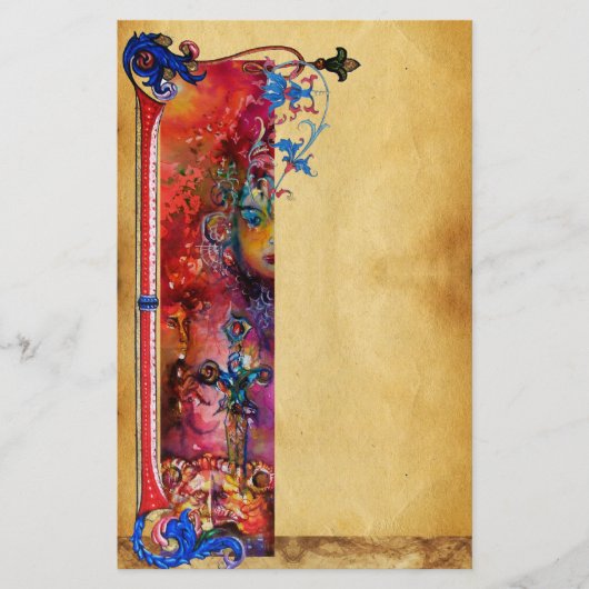 EXCALIBUR .ANTIQUE ROTES BLAUES BLUMENpergament Briefpapier (Vorderseite)