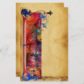 EXCALIBUR .ANTIQUE ROTES BLAUES BLUMENpergament Briefpapier (Vorne/Hinten)