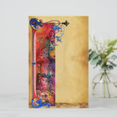 EXCALIBUR .ANTIQUE ROTES BLAUES BLUMENpergament Briefpapier (Stehend Vorderseite)