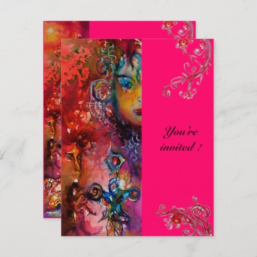 EXCALIBUR hell fuchsienrot rosa lila weiß Einladung (Vorne/Hinten)