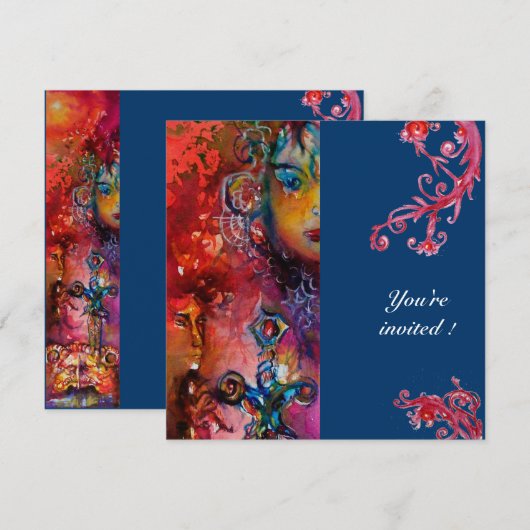 EXCALIBUR, hell rot, blau Einladung (Vorne/Hinten)