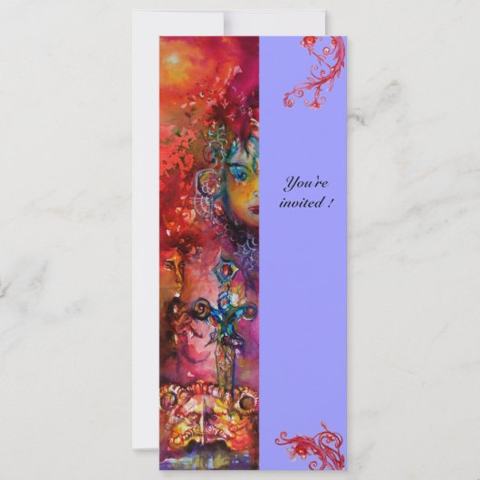 EXCALIBUR, hell rot, rosa blau Einladung (Vorderseite)