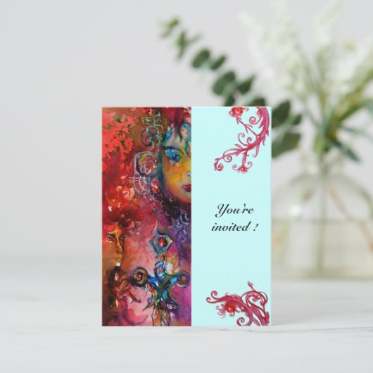 EXCALIBUR, hell rot, rosa blau Einladung (Stehend Vorderseite)