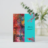 EXCALIBUR, hell rot, rosa blau Einladung (Stehend Vorderseite)