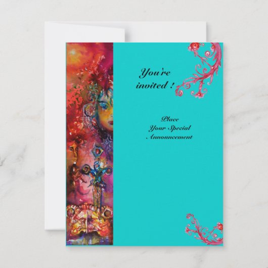 EXCALIBUR, hell rot, rosa blau Einladung (Rückseite)