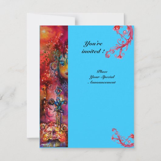 EXCALIBUR, hell rot, rosa blau Einladung (Rückseite)