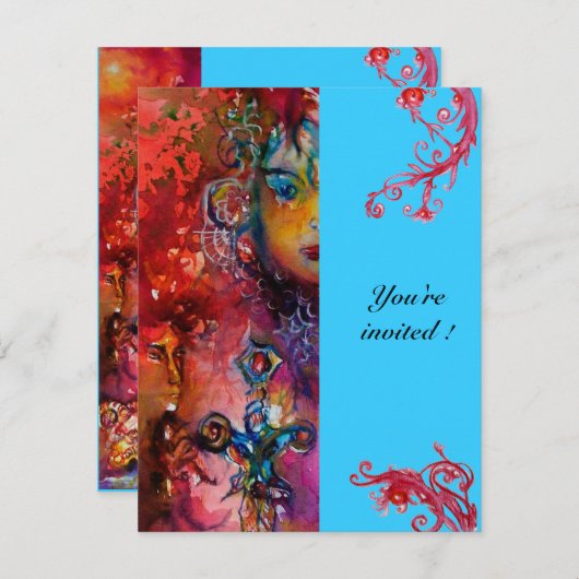 EXCALIBUR, hell rot, rosa blau Einladung (Vorne/Hinten)