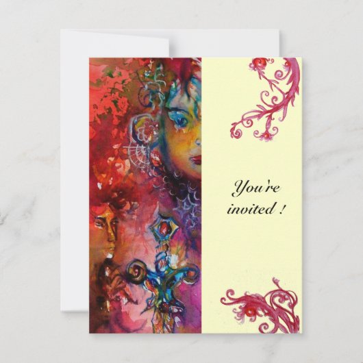 EXCALIBUR, hell rot, rosa blau, gelb Einladung (Vorderseite)