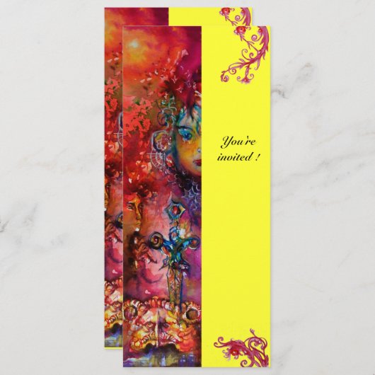 EXCALIBUR, hell rot, rosa gelb Einladung (Vorne/Hinten)