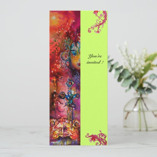 EXCALIBUR, hell rot, rosa grün Einladung (Stehend Vorderseite)