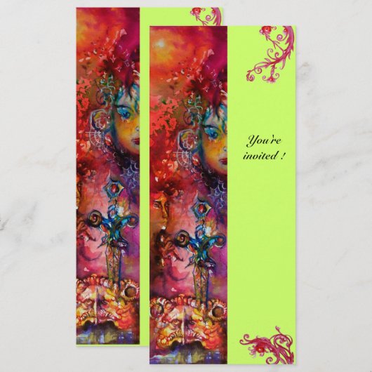 EXCALIBUR, hell rot, rosa grün Einladung (Vorne/Hinten)