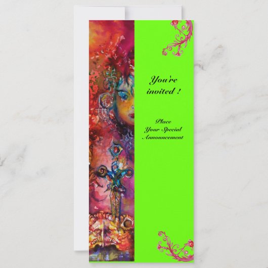 EXCALIBUR, hell rot, rosa grün Einladung (Rückseite)