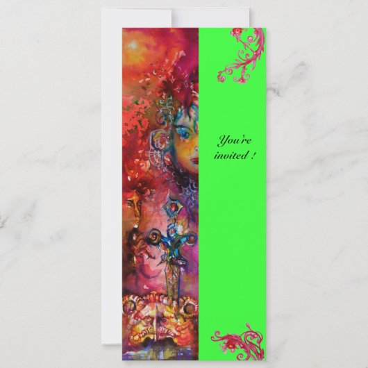 EXCALIBUR, hell rot, rosa grün Einladung (Vorderseite)