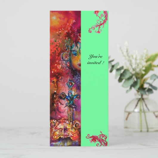 EXCALIBUR, hell rot, rosa grün Einladung (Stehend Vorderseite)