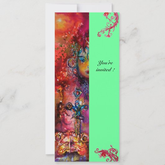 EXCALIBUR, hell rot, rosa grün Einladung (Vorderseite)