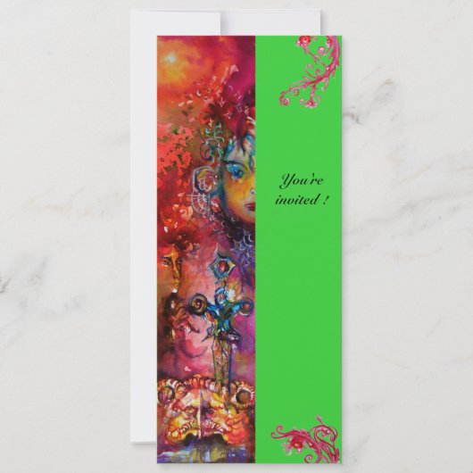 EXCALIBUR, hell rot, rosa grün Einladung (Vorderseite)