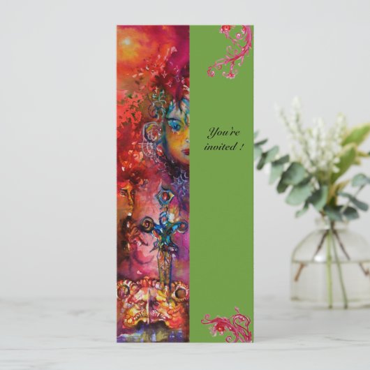 EXCALIBUR, hell rot, rosa grün Einladung (Stehend Vorderseite)