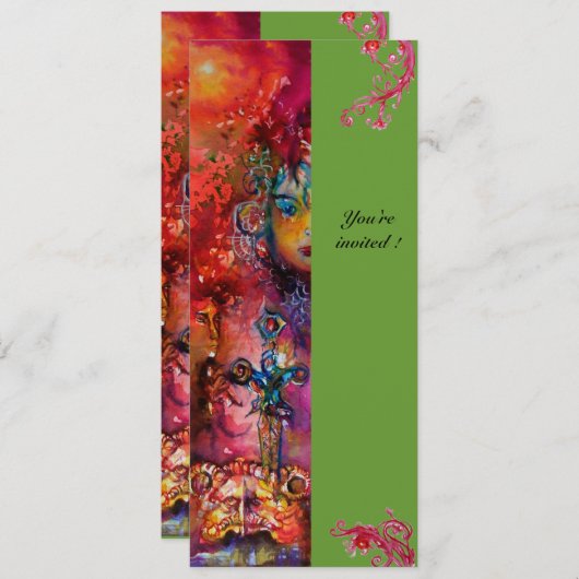 EXCALIBUR, hell rot, rosa grün Einladung (Vorne/Hinten)