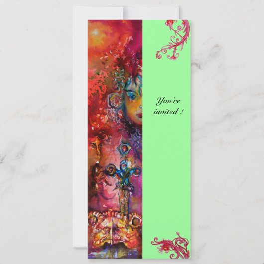 EXCALIBUR, hell rot, rosa grün Einladung (Vorderseite)