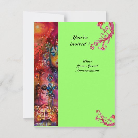 EXCALIBUR, hell rot, rosa grün Einladung (Rückseite)