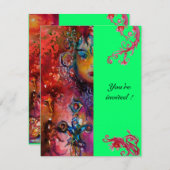 EXCALIBUR, hell rot, rosa grün Einladung (Vorne/Hinten)