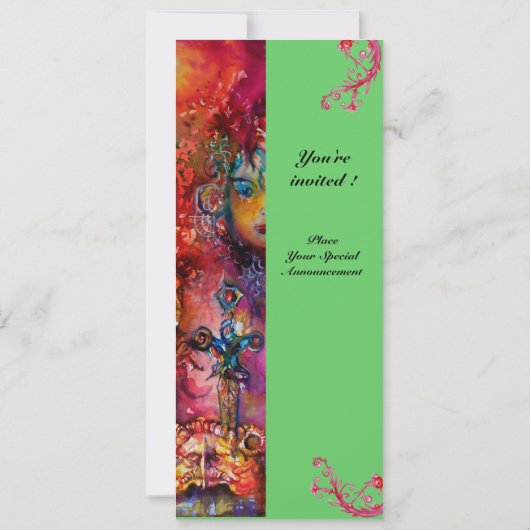 EXCALIBUR, hell rot, rosa grün Einladung (Rückseite)